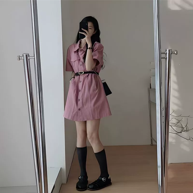 Французское элитное джинсовое платье в стиле ретро больших размеров, элегантная однотонная юбка средней длины с воротником-поло, мм 150kg