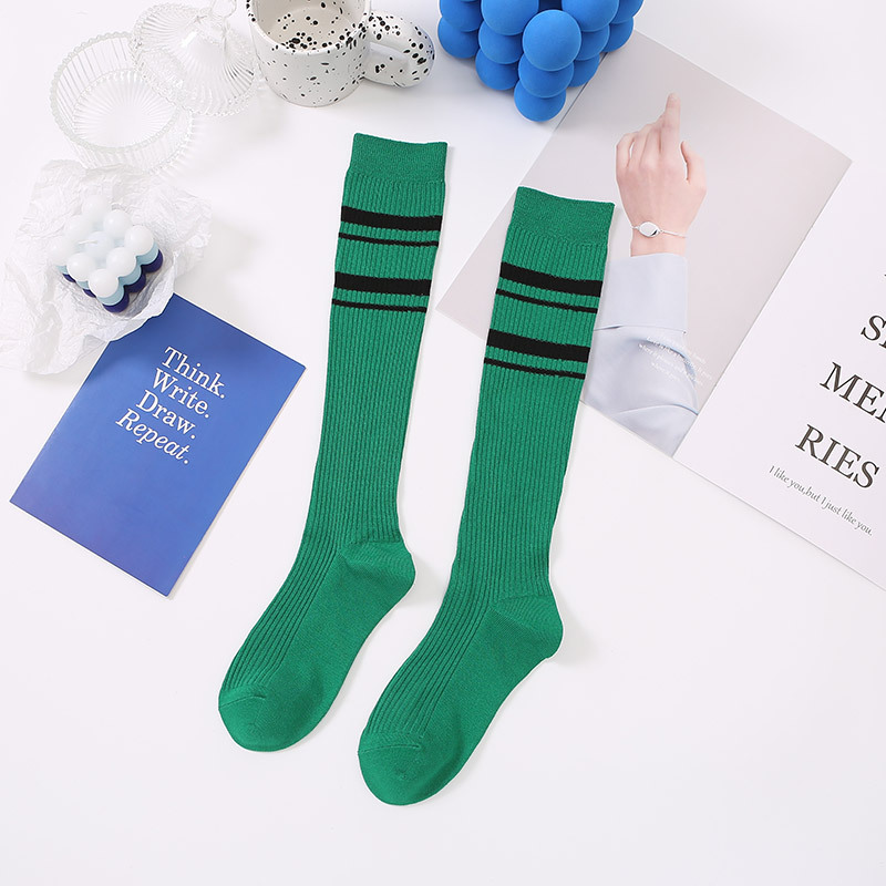 Calcetines de becerro de las mujeres ins medias de rayas de dos barras de moda primavera y otoño estilo universitario japonés JK calcetines altos de rodilla