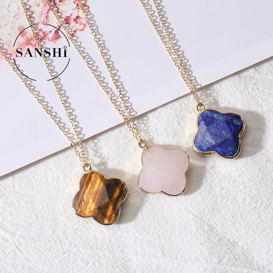 Органический счастливый трилистник, подвеска, лента из нефрита, кристал necklace, облачко, цветочный узор