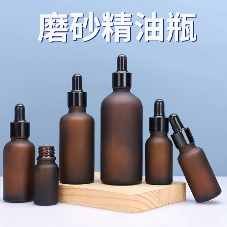 5ml-100ml чайного цвета матовое стекло эфирное масло бутылка розлива бутылка коричневая бутылка матовая черная резиновая головка капельница