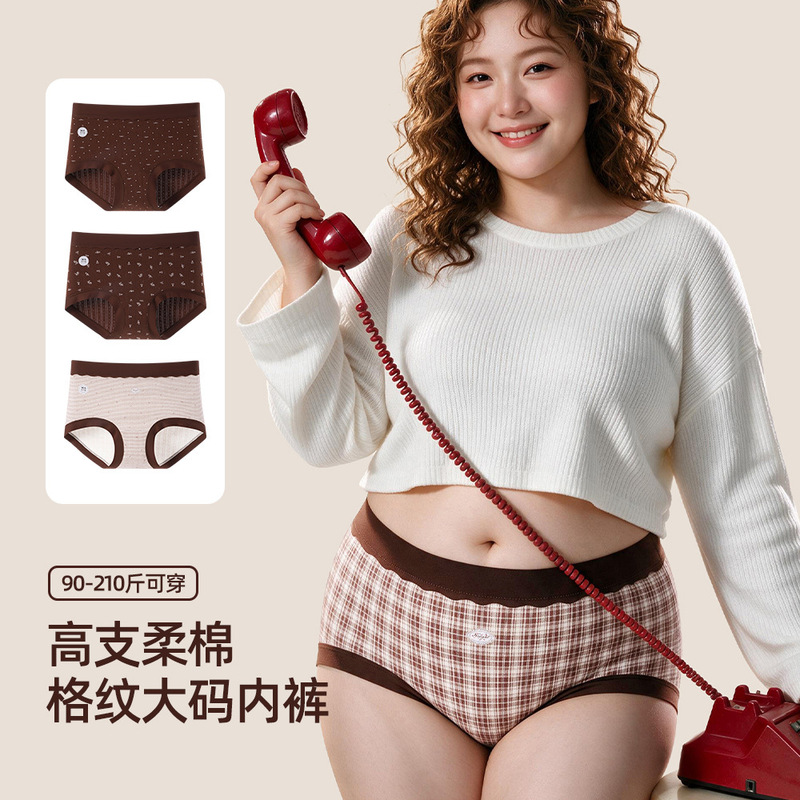 Plus-Size Women's Triangle Panties, Vintage Style, High Elasticity, Breathable, Extended Crotch, Full Coverage, Antibacterial Plus-Size Women's Triangle Panties, Vintage Style, High Elasticity, Breathable, Extended Crotch, Full Coverage, Antibacterial
