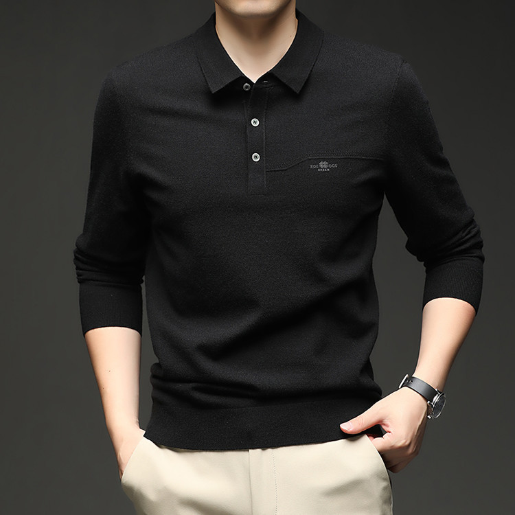 Amazon hombre de manga larga otoño y invierno transfronterizos simple con solapa nueva polo casual camiseta de color sólido