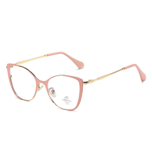 Kufang's new metal two-color glasses frame, personalized cat-eye flat mirror, myopia anti-blue light glasses frame wholesale