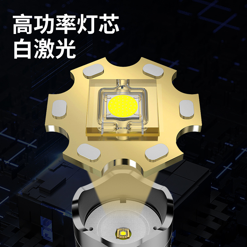 Al por mayor linterna láser blanco fuerte luz larga resistencia linterna aleación de aluminio telescópica atenuación teléfono móvil linterna recargable