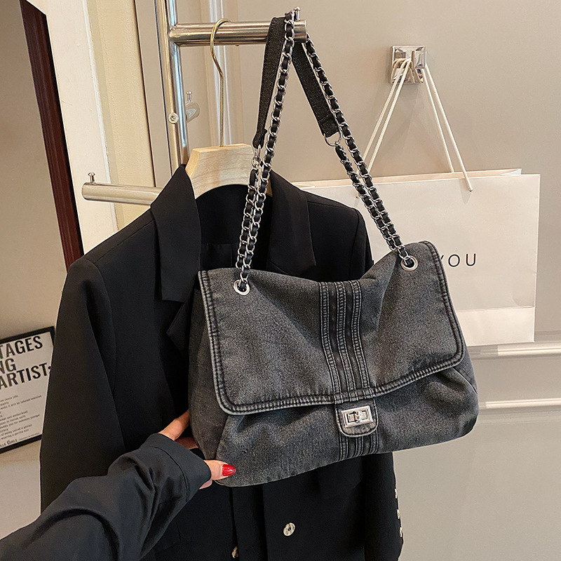 Transfronterizo retro bolsa de mezclilla para las mujeres 2023 otoño nueva moda europea y americana cadena hombro bolsa de mensajero