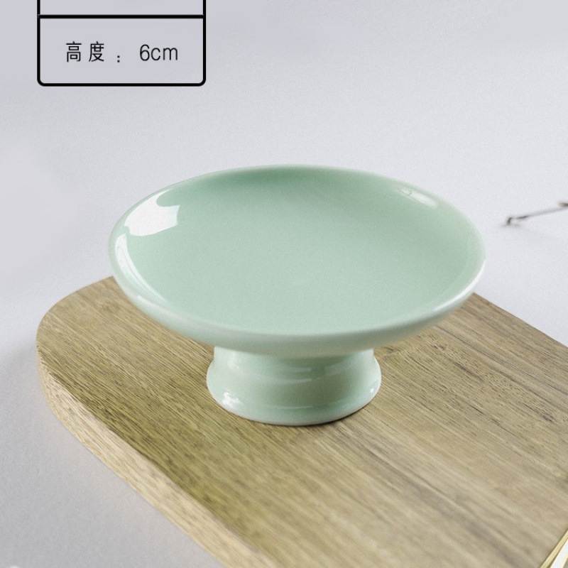 創意陶磁器食器高足果物皿中国式レストランレトロ青色高足お菓子皿|undefined