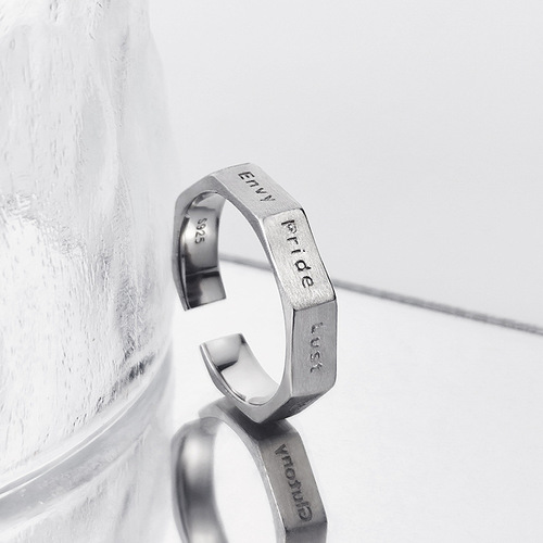 925 Silver Ring for Men Trendy Ins Cool Retro Personality Style Men's Plain Band Single Ring for Ring Finger Minority Adjustable