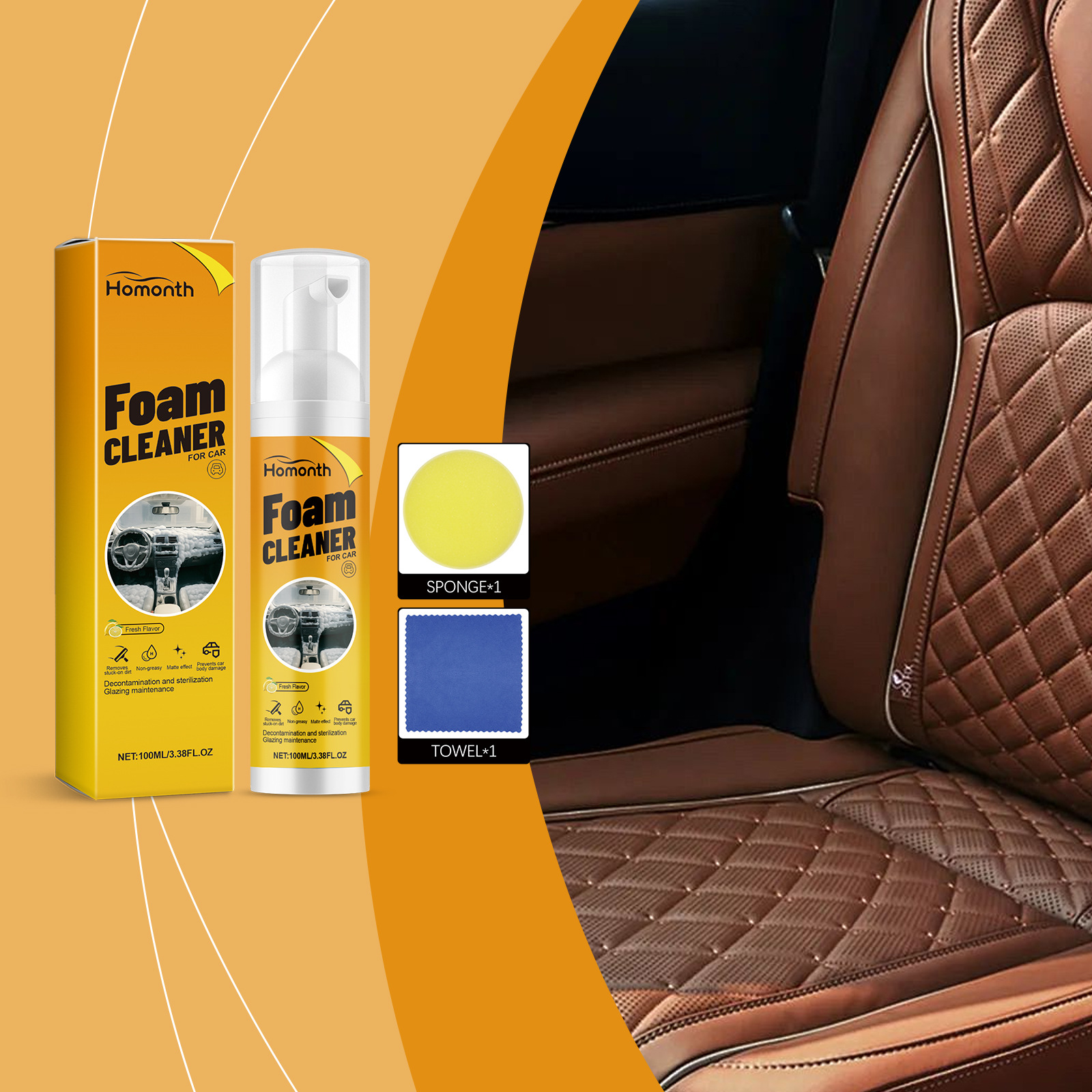 Homonth Multi-Purpose Foam Cleaner, Car Interior Decoration Leather Maintenance, Anti-Fouling, Gloss and Renovation Agent