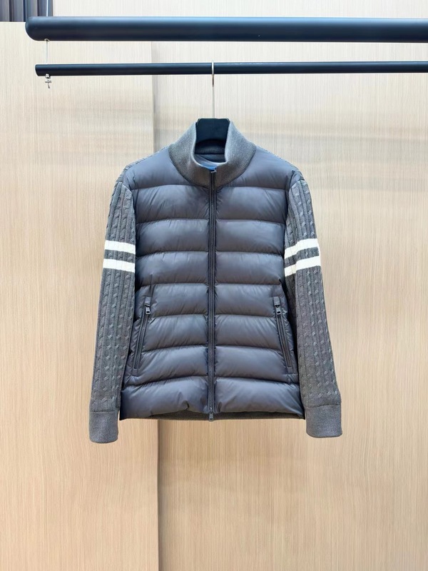 2025新款立领拉链条纹毛线拼接羽绒服时尚白鸭绒夹克外套男女同款|undefined