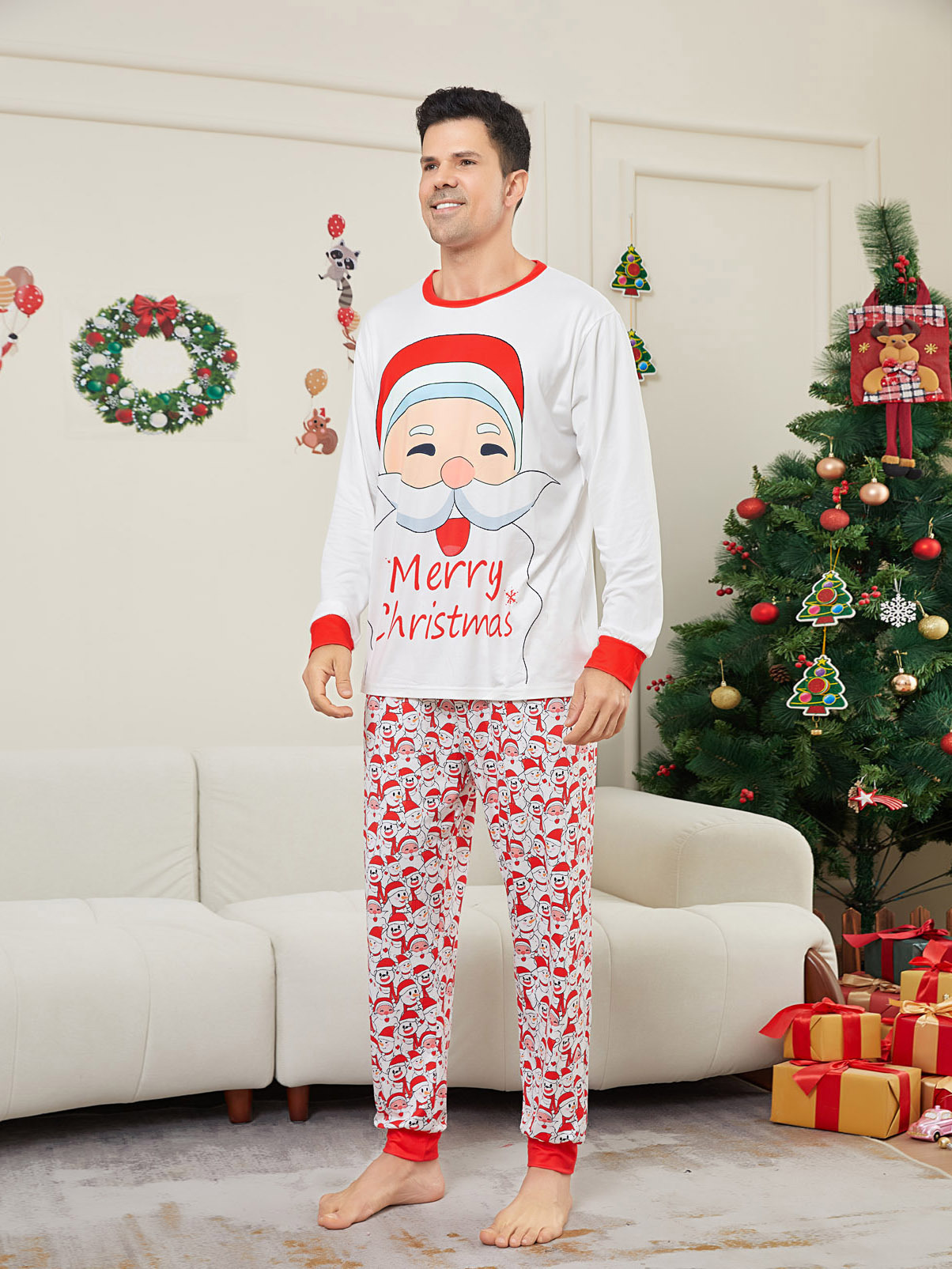 Christmas Santa letter Snowman Christmas family suit printed home clothes pajamas_voghion.com