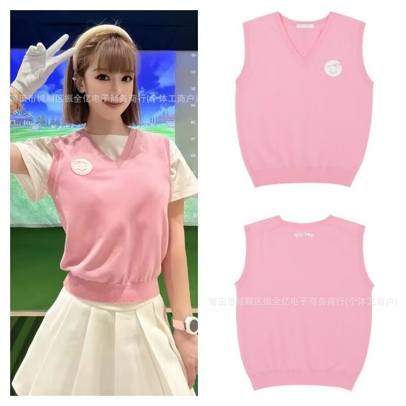 Spring Golf Clothing for Women, Sleeveless Knitted Vest, V-Neck Vest, Elastic Slim-Fit Sports Sweater, Vest Jacket Spring Golf Clothing for Women, Sleeveless Knitted Vest, V-Neck Vest, Elastic Slim-Fit Sports Sweater, Vest Jacket
