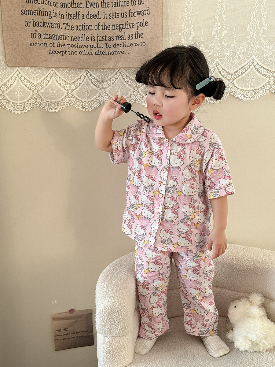 Sugar Pear ropa infantil niñas ropa doméstica set 2025 ropa de primavera nueva clase de niños A gaza transpirable pijamas de bebé