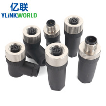 m12组装式防水连接器234578芯pin针孔公母弯直航空插头座对接免焊