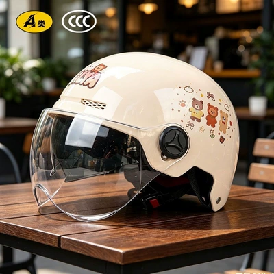 new helmet for electric scooters, adult: Motosiklet kaskı (dəbilqə) - glossy-double-mirror-model-khaki-bear-paradisesunshade-hidden-inner-mirror12