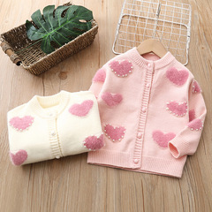 Baby Girl Knitted Sweater 2022 New Arrival Pearl Heart Hooded Top Sweetheart Princess Fashion