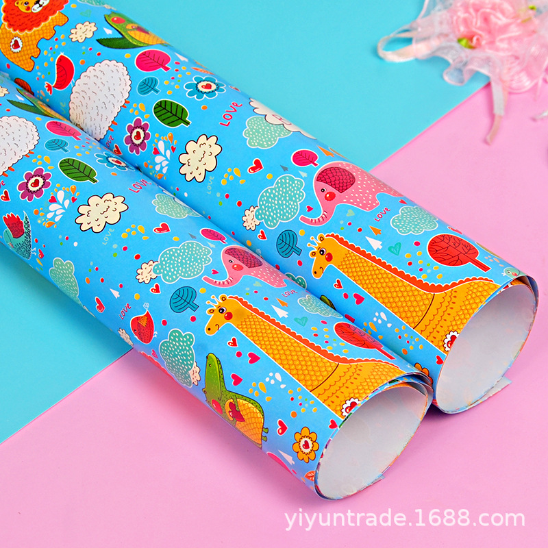 Papel de regalo de cumpleaños de Ventas de Fábrica al por mayor de dibujos animados pastel globo niños vacaciones rosa azul papel de regalo