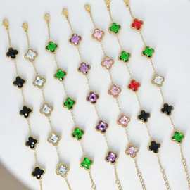 新款2024幸运四叶草蓝宝石贝母手链轻奢高级感气质手饰时尚设计感