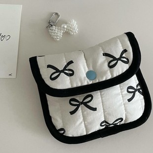 Ins Korean Style Simple Quilted Bow Coin Purse Mini Cosmetic Bag Cartoon Fabric Key Aunt Bag Wholesale