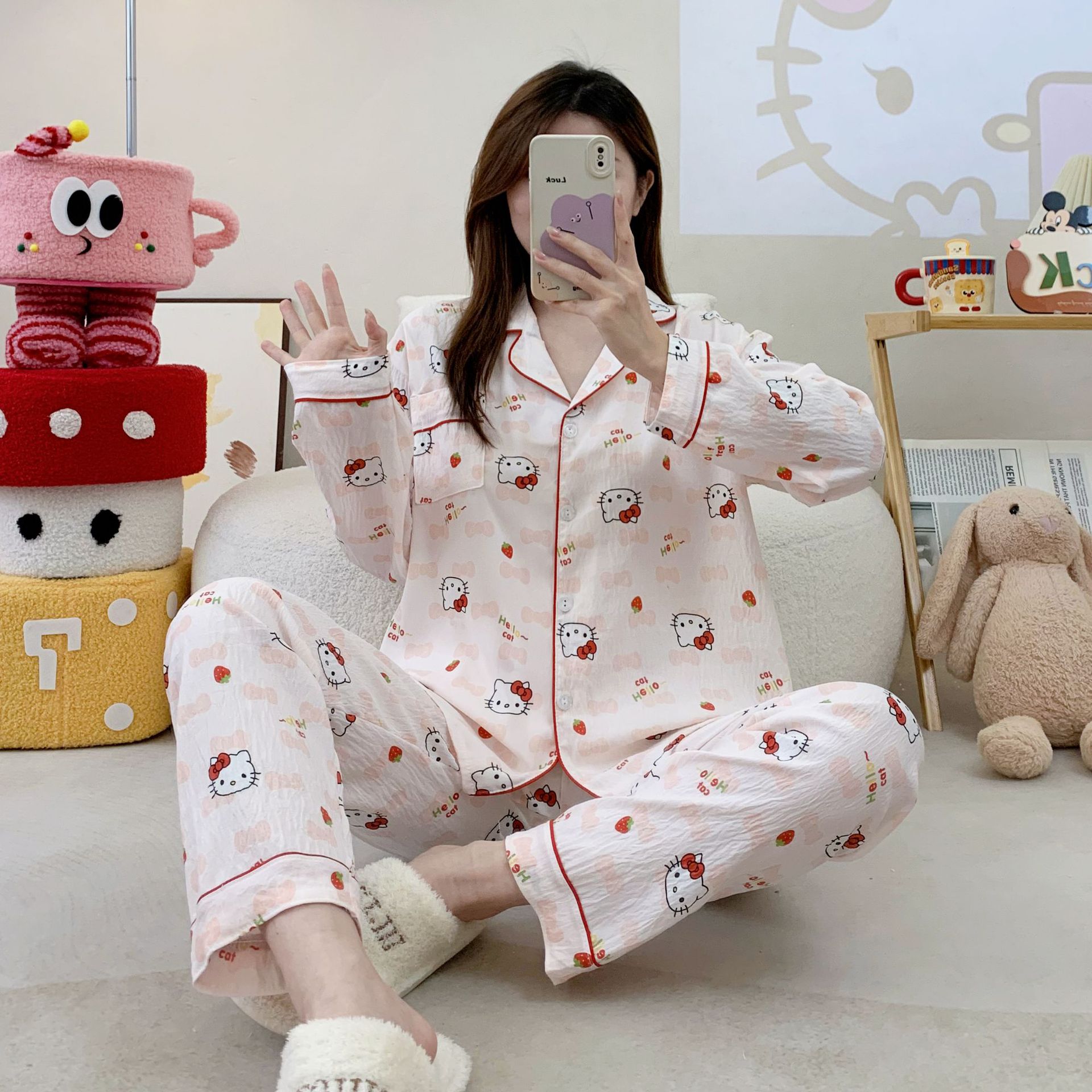 外国貿易クロスボーダー卸売クラウドコットン長袖ズボン 120 グラムパジャマ女性のための Xiaoxin 外で着用できるラペルカーディガンホーム服