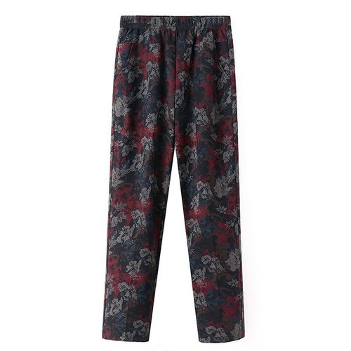 Live streaming item 2024 autumn and winter new middle-aged and elderly women's clothing mother large size floral pants large size grandmother pants for outdoor wear