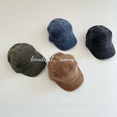秋冬时髦搭配儿童灯芯绒水洗做旧亲子军帽鸭舌帽
