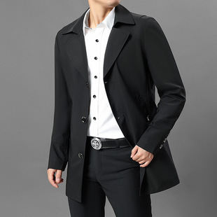 Men's Mid-length Windbreaker Spring and Autumn Fashion Thin Lapel Middle-aged Casual Jacket Coat Men's F5035