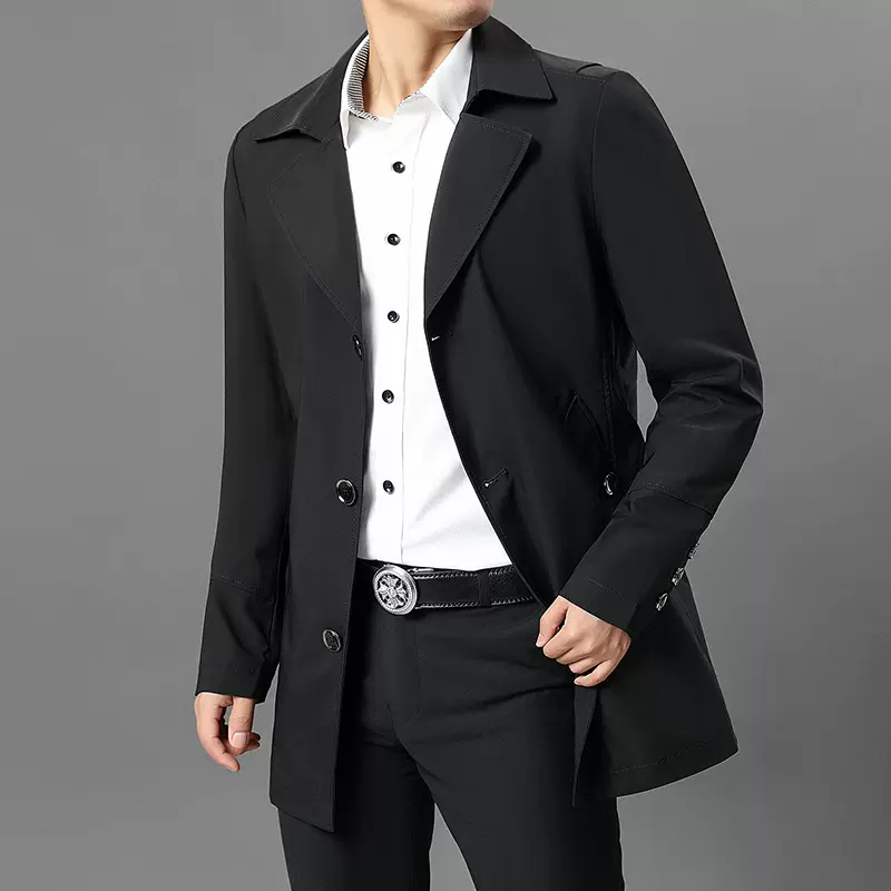 撤柜男士中长款风衣 春秋季时尚薄款翻领中年休闲夹克外套男F5035