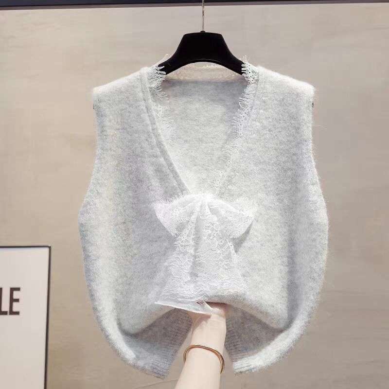 Cross-border V-collar chaleco de tejido de encaje para mujeres otoño y invierno 2025 nuevo suéter de abrazadera suelta image 1