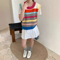 韩系针织马甲女春季新款彩色多巴胺拼色小众百搭叠穿软糯毛衣背心