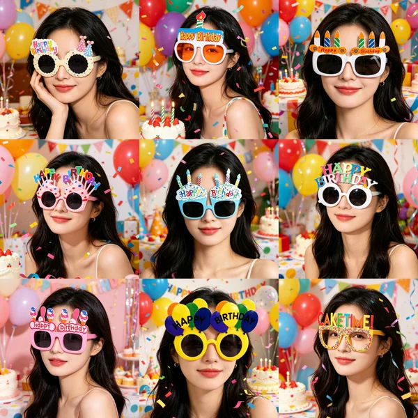 Birthday Themed Party Glasses, Funny Happy Birthday Cake and Candle Shaped Glasses, Birthday Photo Props