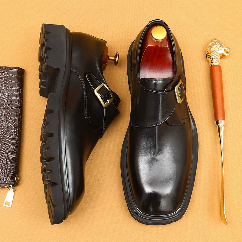 [Vip исключительно] бизнес повседневная кожаная обувь мужская широкая кожаная мужская обувь английская ретро с толстой подошной пряжкой обувь Mengke