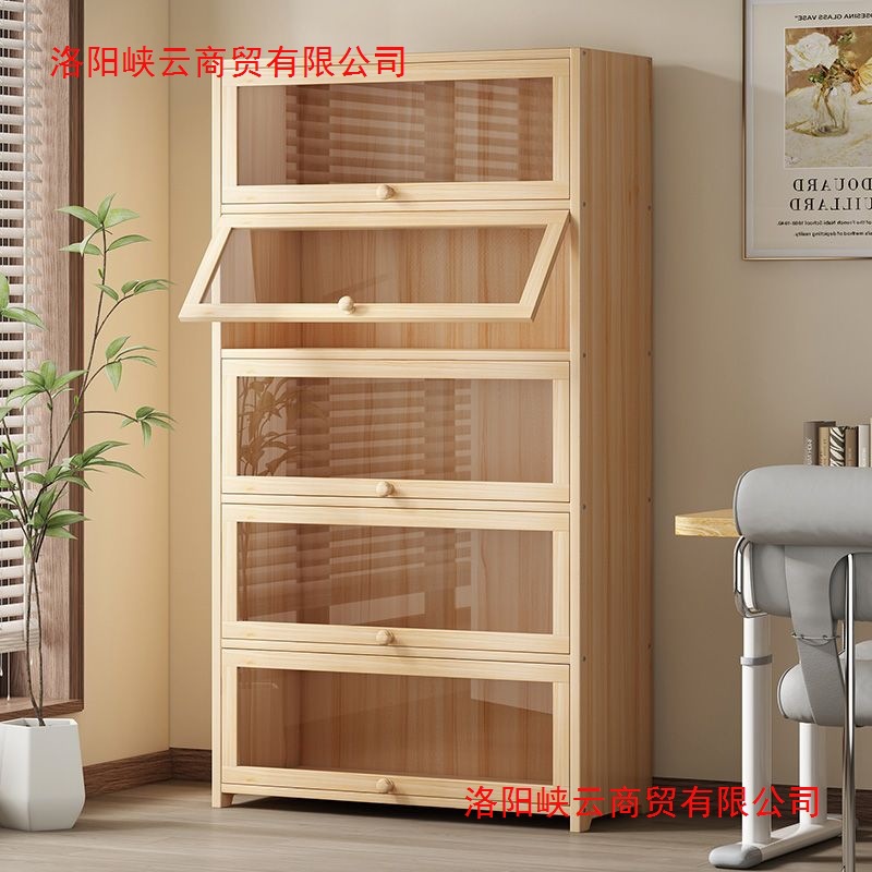 Children's Solid Wood Paint-Free Bookcase Modern Dust-Proof Bookshelf Floor-To-Ceiling Glass Door Transparent Display Cabinet Living Room Storage Shelf