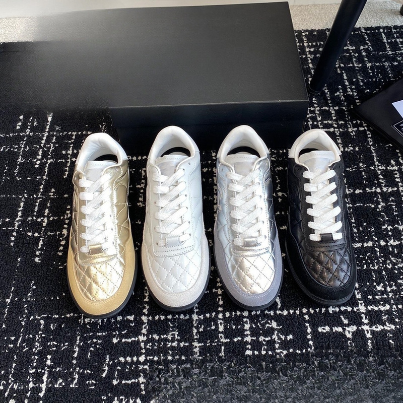 Top-Tier Chanel-Style Sneakers for Women, Hidden Diamond-Patterned German Training Shoes, Lace-Up, Fashionable, Versatile, Comfortable Casual Shoes