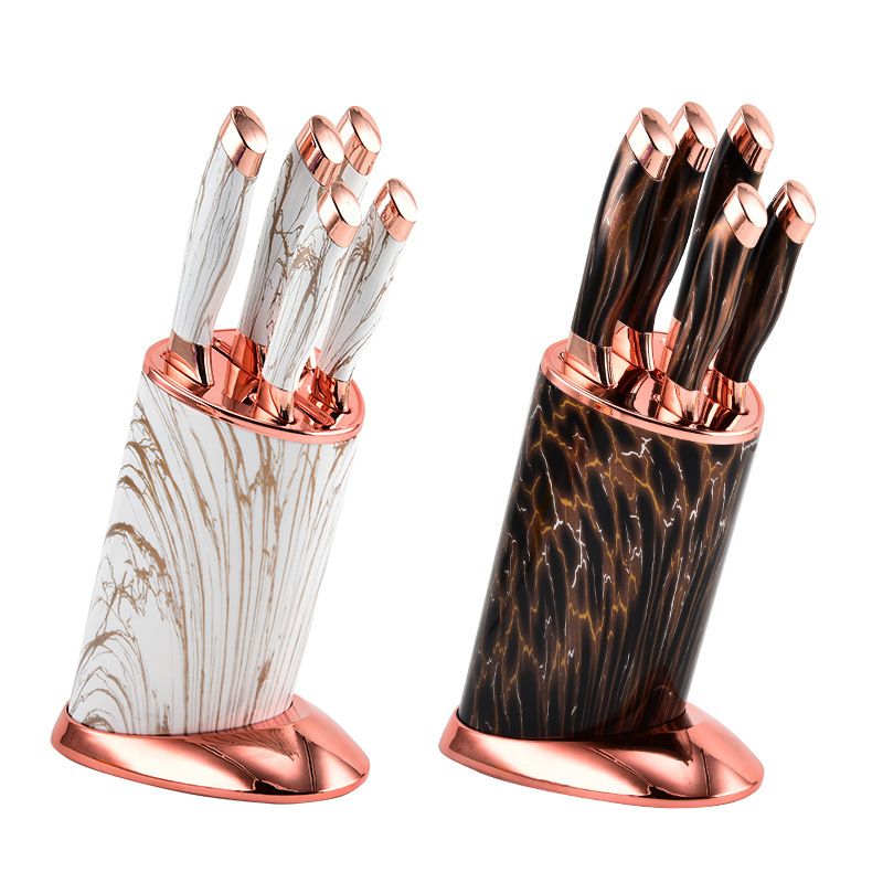 Cuchillo de mármol cocina oro rosa conjunto de cuchillos transfronterizos cuchillo de cocina de acero inoxidable cuchillo galvanizado asiento de cuchillo spot para el hogar