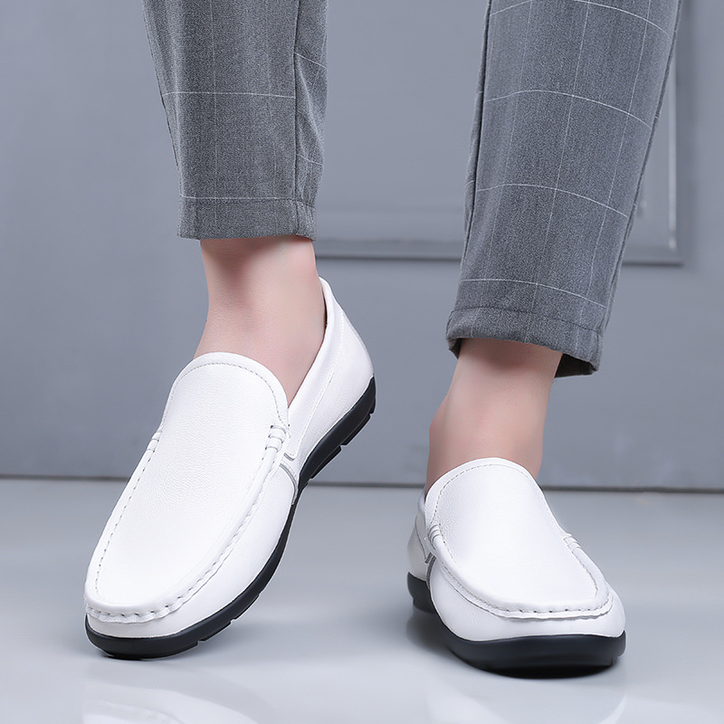 Primavera de los nuevos hombres zapatos casuales de cuero de los zapatos blancos superficiales suaves inferiores suaves zapatos de los hombres del papá zapatos de cuero