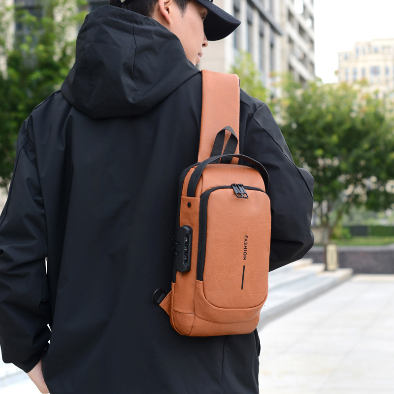 Bolso de pecho simple retro de hombre con cifrado de bloqueo bolso de hombro de moda de alto valor para montar bolso de pecho