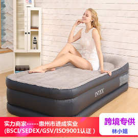 跨境新品单人双层充气床加高户外便携植绒充气床垫内置电泵