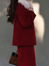 冬裝新款高級感氣質名媛小香風本命年過年紅色毛呢套裝連衣裙子女