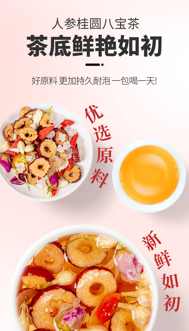 Yu Yang Ji Ginseng Longan Eight Treasure Tea 100g Gift Box Herbal Blend with Red Dates Goji and Rock Sugar specifications