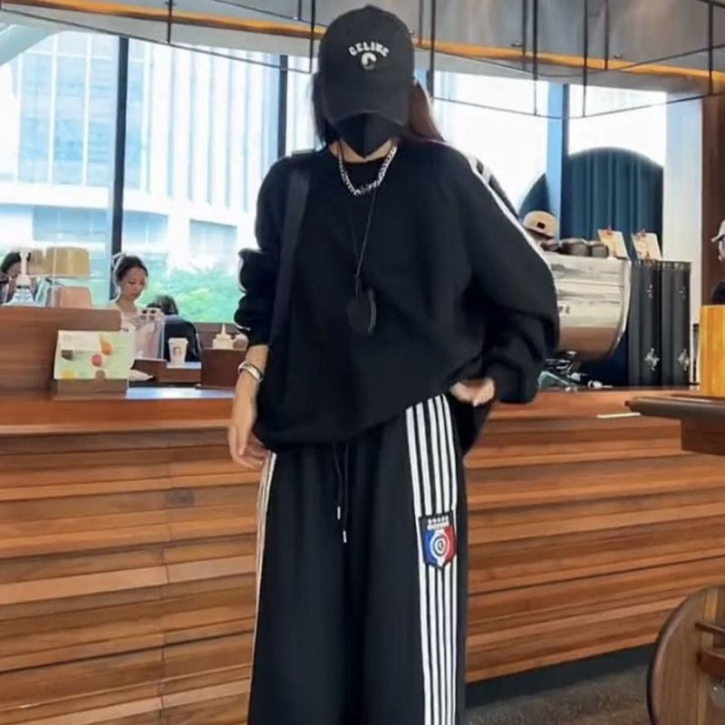运动休闲套装女春秋季新款欧货卫衣时尚阔腿裤减龄宽松显瘦两件套|undefined