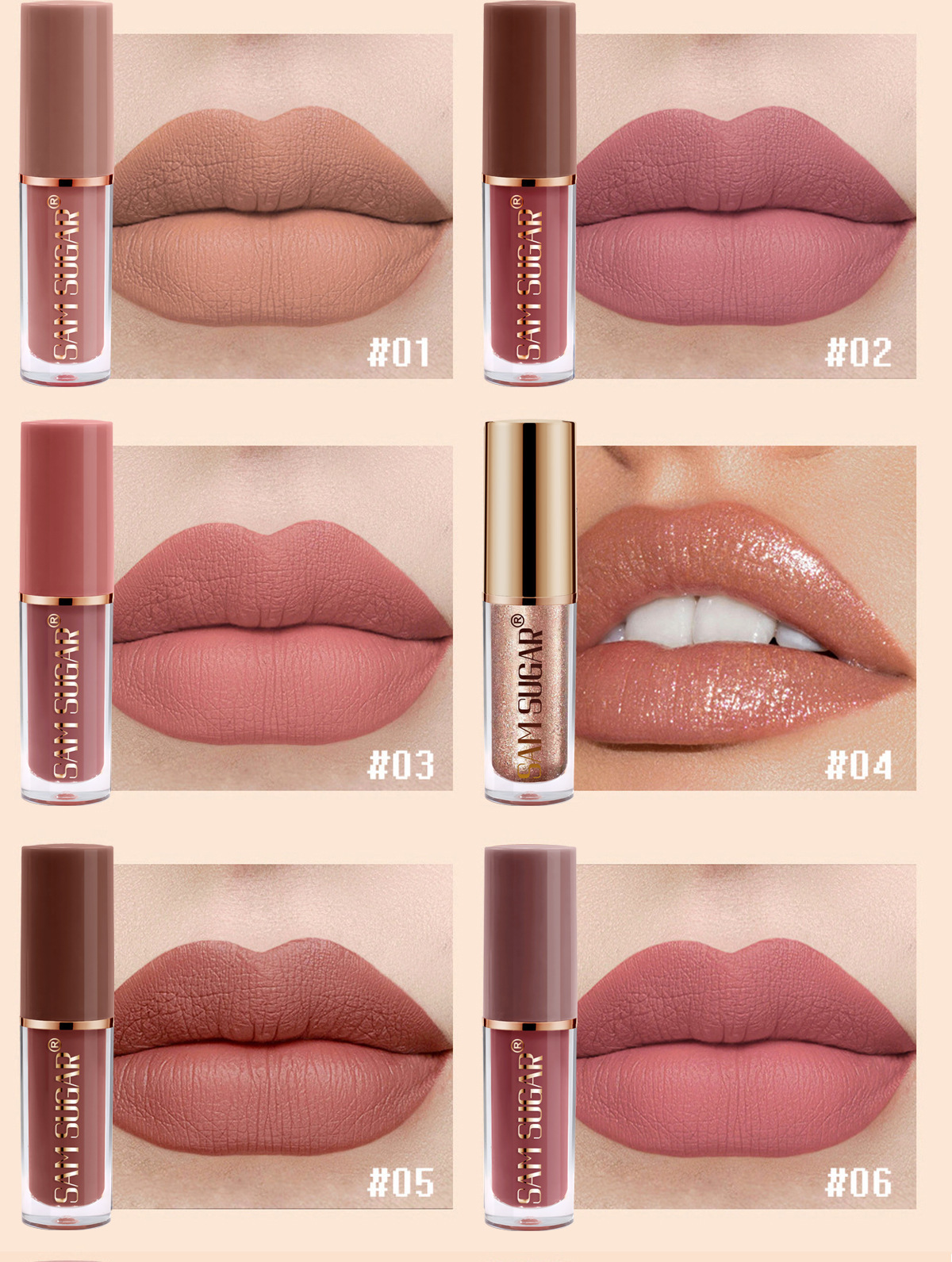 SAM Sugar 12-color Book Lip Gloss set Matte velvet non-stick cup lip gloss lipstick Item Picture