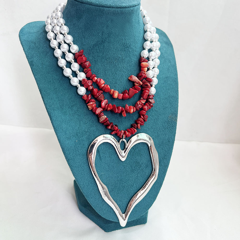 85g Weight Alloy Pendant Material Three Layer Necklace Classification Imitation Pearl Chain Material Beaded Chain Chain Type 1 Piece Quantity Casual, Party Occasion Imitation Pearl, Alloy Material Heart Shape Pattern Unisex Gender Exaggerated, Streetwear Style Exaggerated Streetwear Heart Shape Imitation Pearl Alloy Beaded Chain Statement Necklaces Wholesale 9