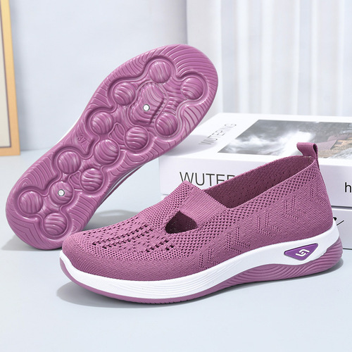 Shoes Women's cross-border large size casual shoes TEMU women's shoes single shoes one-step breathable fly-knit shoes middle-aged and elderly mothers' shoes