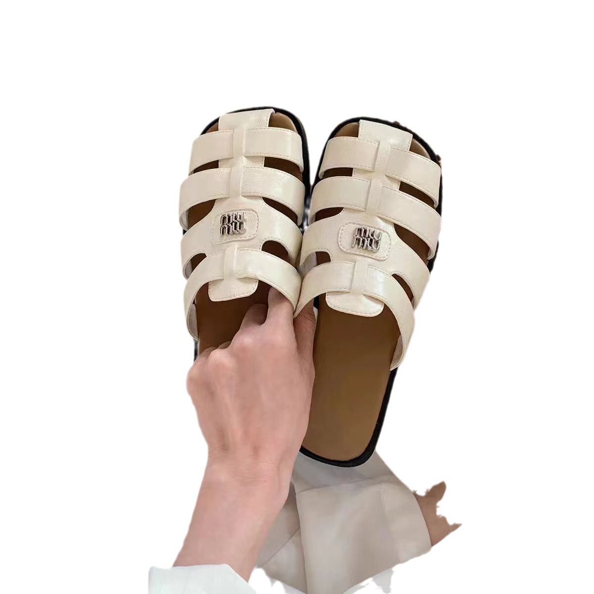 Grava Madre Seúl Yuhui ~ estilo tejido vacío versátil bolsas de cabeza perezosa un pedazo de la mitad de la ropa de verano