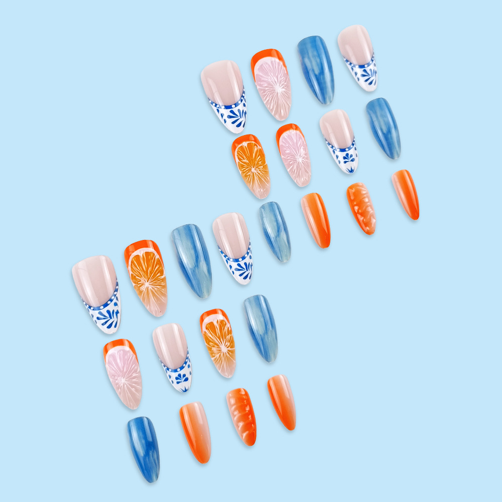 Explosión de verano de uso de uñas de alta calidad naranja fresca 3D tridimensional uñas de manicure comerciales comerciales más vendidas uñas