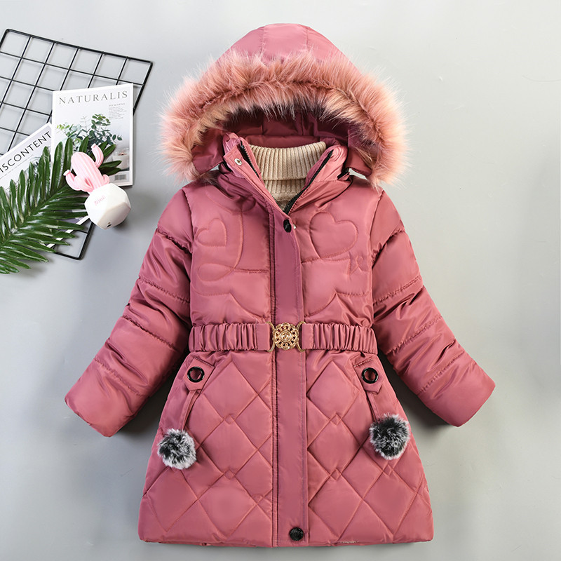 Winter clothes Korean girls' medium and long cotton coat coat heart-shaped rhombic pattern cotton coat wool collar hat coat