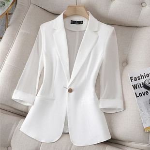 Q1E White Chiffon Three-Quarter Sleeve Suit Jacket for Women Summer Thin 2025 New Large Size Small High-End Western Style