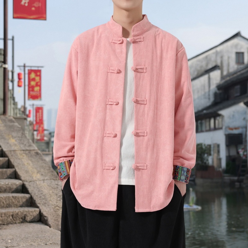 2025 New Autum Men's Shirt Jacket Corduroy Jacket Buttoned Stand Collar Chinese Style Large Size Loose Top 2025 New Autum Men's Shirt Jacket Corduroy Jacket Buttoned Stand Collar Chinese Style Large Size Loose Top