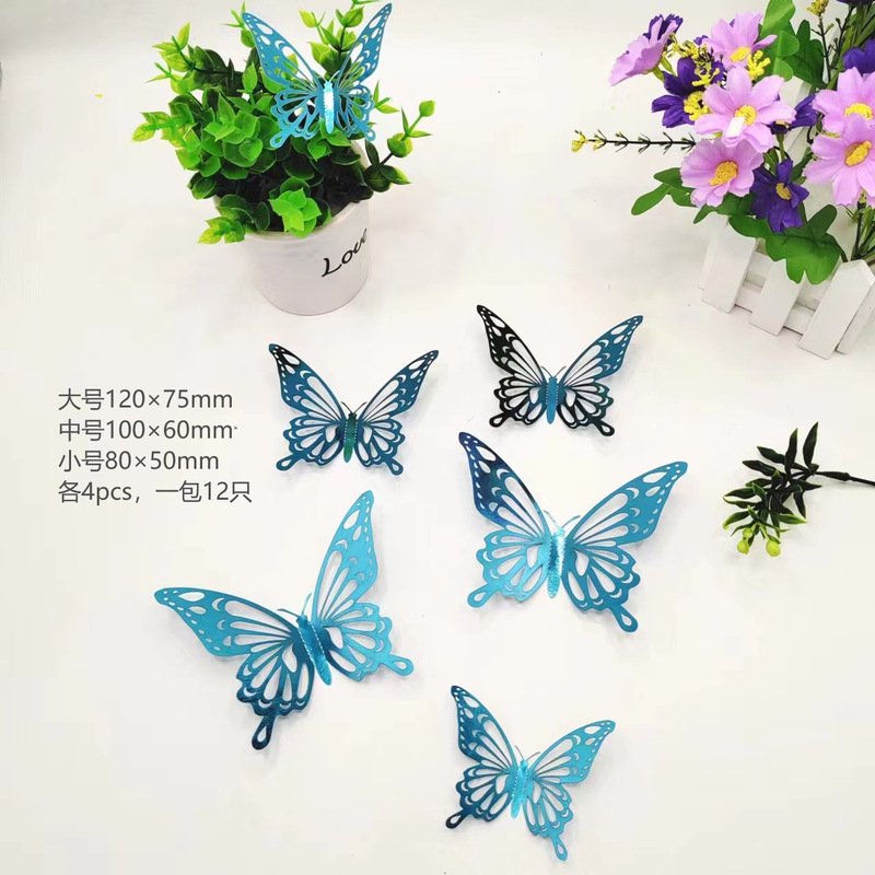 Cross-Border Custom-Made Three-Dimensional Realistic Hollow Butterfly Self-Adhesive Wall Stickers for Living Room and Bedroom Wallpaper Decoration Supplies New Model