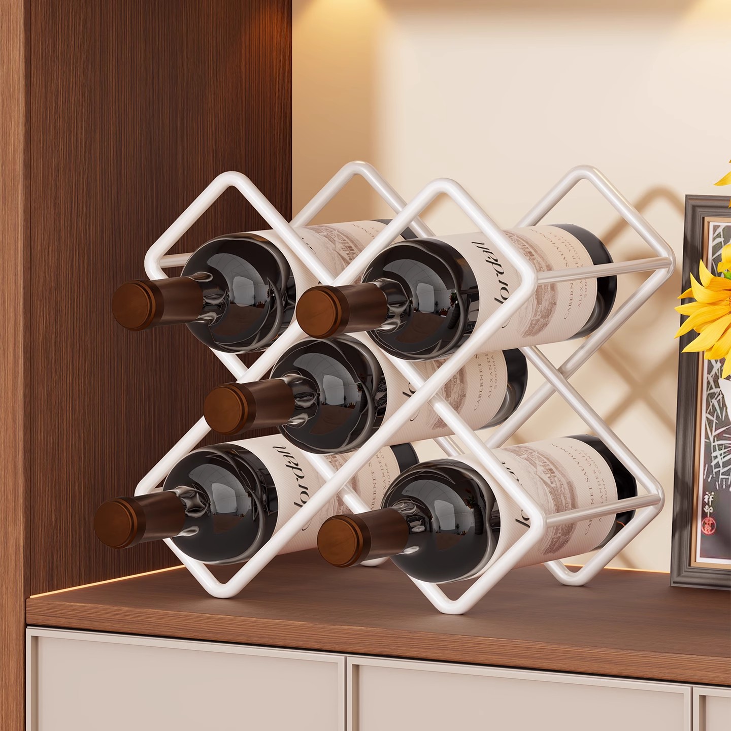 Wine Rack Storage Rack Grid Household Installation-Free Wine Rack Ornaments Small Wine Cabinet Multi-Bottle Wine Desktop Simple